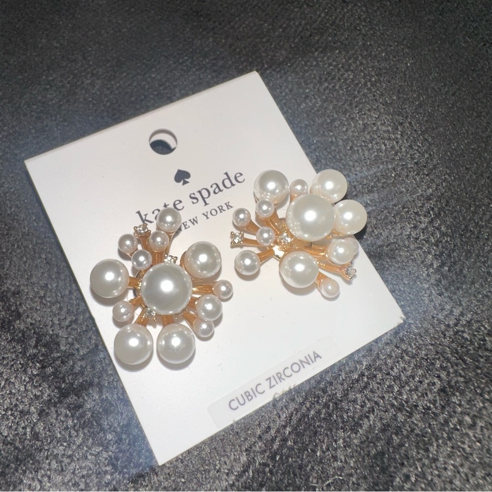 Kate Spade New York Pearl Cluster Burst Shine Earrings White with Gold Accents